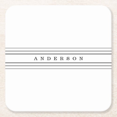 Your Custom Text  Modern Stripes  Black  White Square Paper Coaster