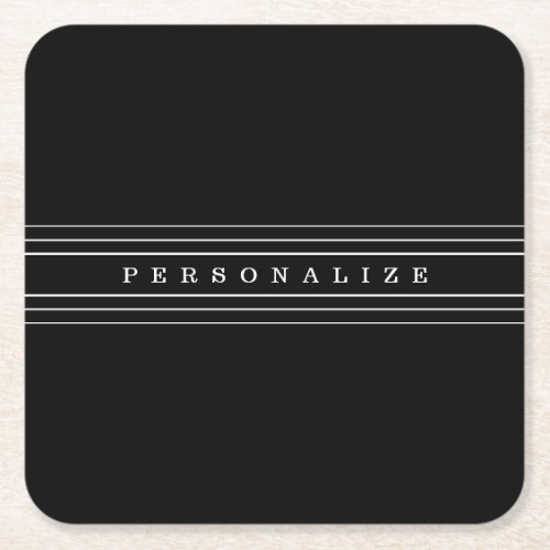 Your Custom Text  Modern Stripes  Black  White Square Paper Coaster