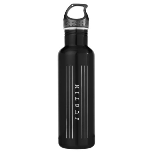 Your Custom Text  Modern Stripes  Black  White Stainless Steel Water Bottle