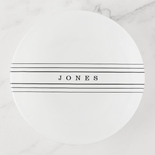 Your Custom Text  Modern Stripes  Black  White Trinket Tray