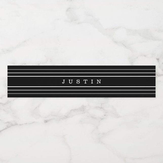 Your Custom Text & Modern Stripes | Black & White Water Bottle Label (Single Label)