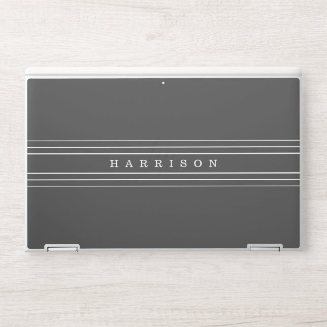 Your Custom Text & Modern Stripes | Dark Grey HP Laptop Skin (Front)