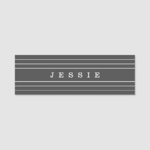 Your Custom Text & Modern Stripes   Dark Grey Name Tag