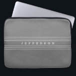 Your Custom Text & Modern Stripes | Gray & White Laptop Sleeve<br><div class="desc">Modern horizontal stripes and your custom text.</div>