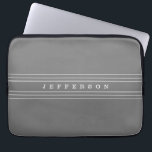 Your Custom Text & Modern Stripes | Gray & White Laptop Sleeve<br><div class="desc">Modern horizontal stripes and your custom text.</div>