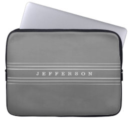 Your Custom Text &amp; Modern Stripes | Gray &amp; White Laptop Sleeve