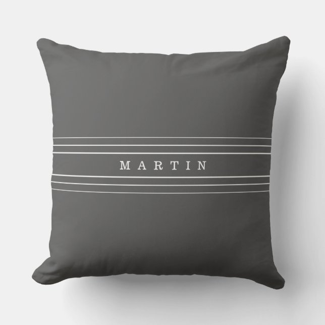 Your Custom Text & Modern Stripes | Grey & White Outdoor Pillow (Front)