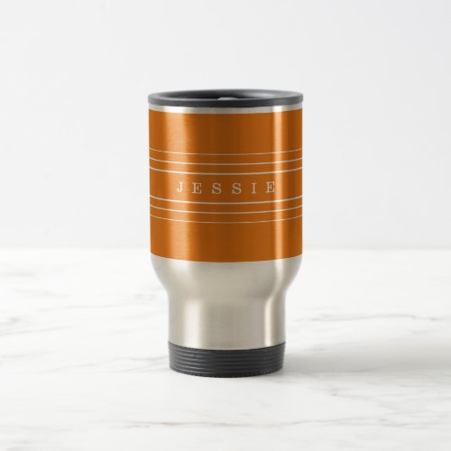 Your Custom Text  Modern Stripes  Orange Travel Mug