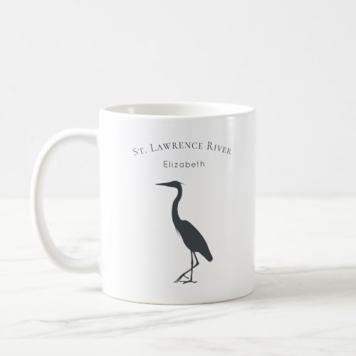 your custom text name Great Blue Heron silhouette Coffee Mug