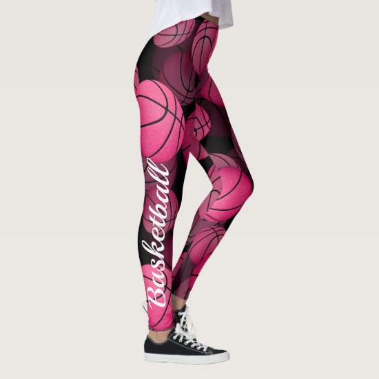 your custom text on leg girly pink basketball leggings