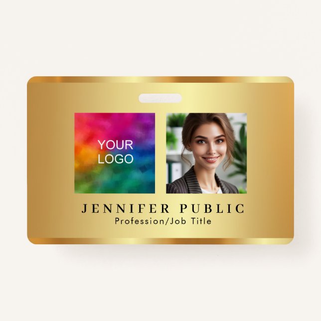 Your Custom Text Photo Company Logo Name Gold Badge (Front)