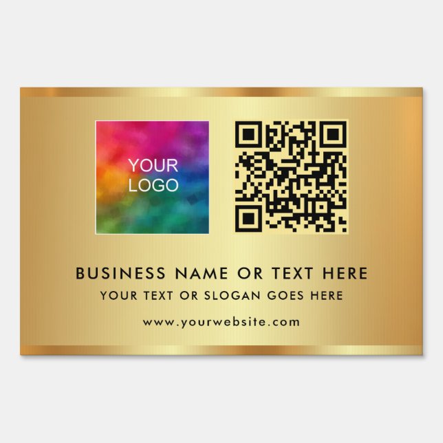Your Custom Text QR Code Company Logo Gold Yard Sign (Front)