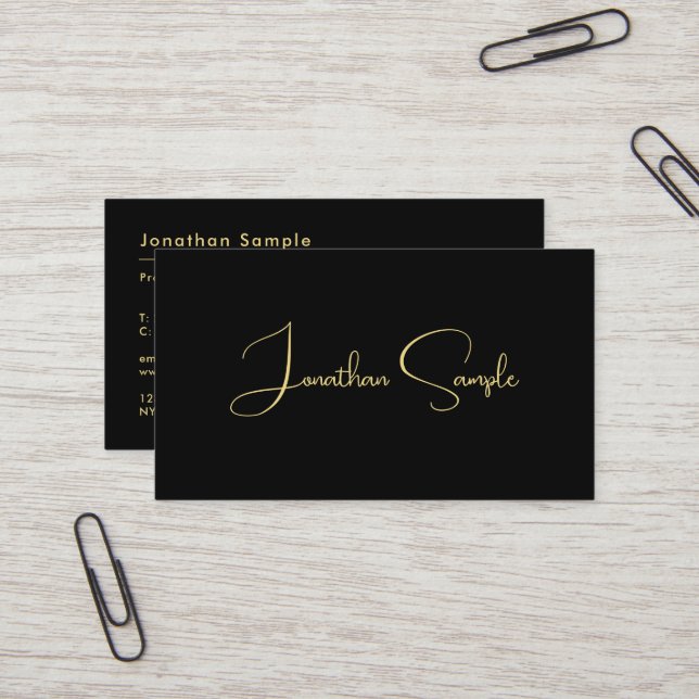 Your Custom Text QR Code Elegant Simple Black Gold Business Card (Front/Back In Situ)