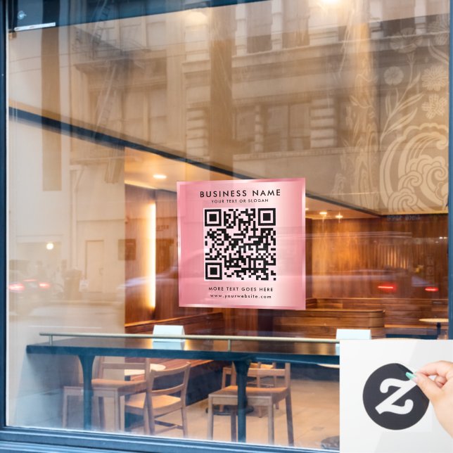 Your Custom Text QR Code Logo Rosegold Template Window Cling (Cafe Window)
