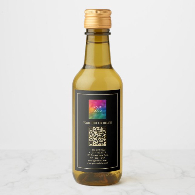 Your Custom Text QR Code Upload Logo Mini Wine Label (Front)