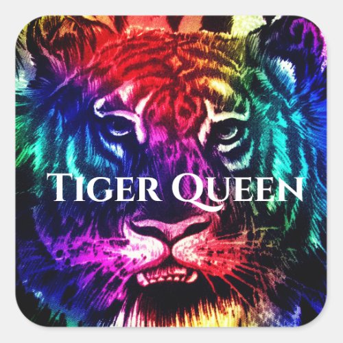 Your Custom Text Rainbow Exotic Tiger Queen Jungle Square Sticker