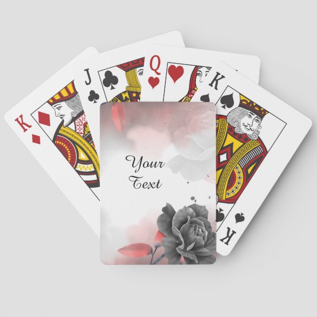 Your Custom Text - Rose on Red Personalized Poker Cards (Back)