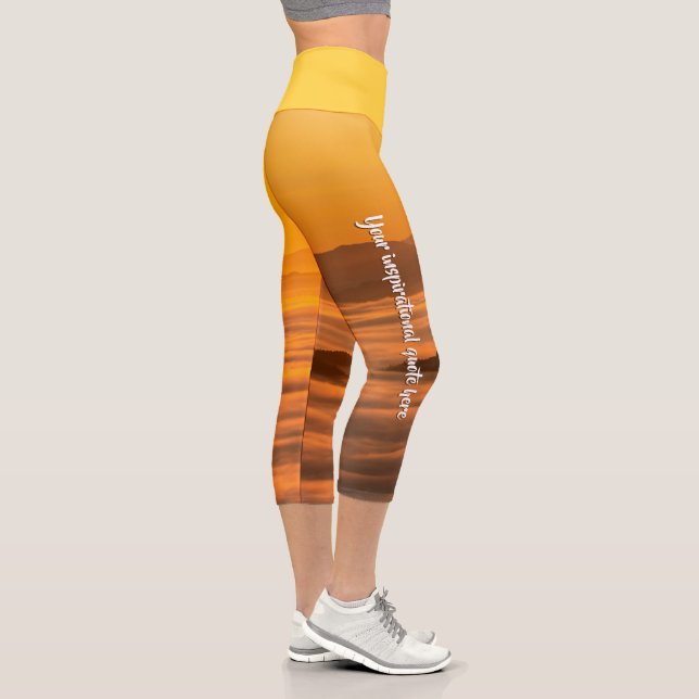 Your custom text sunrise above foggy landscape capri leggings (Right)
