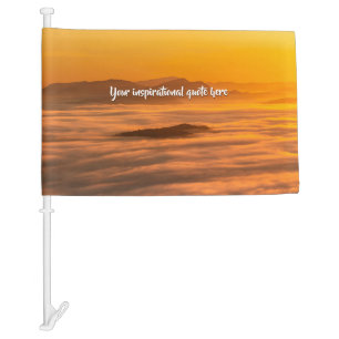 Your custom text sunrise above foggy landscape car flag