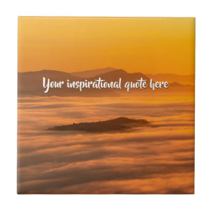 Your custom text sunrise above foggy landscape ceramic tile