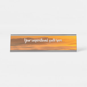 Your custom text sunrise above foggy landscape desk name plate
