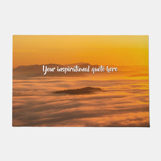 Your custom text sunrise above foggy landscape doormat (Front)