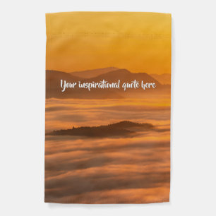 Your custom text sunrise above foggy landscape garden flag