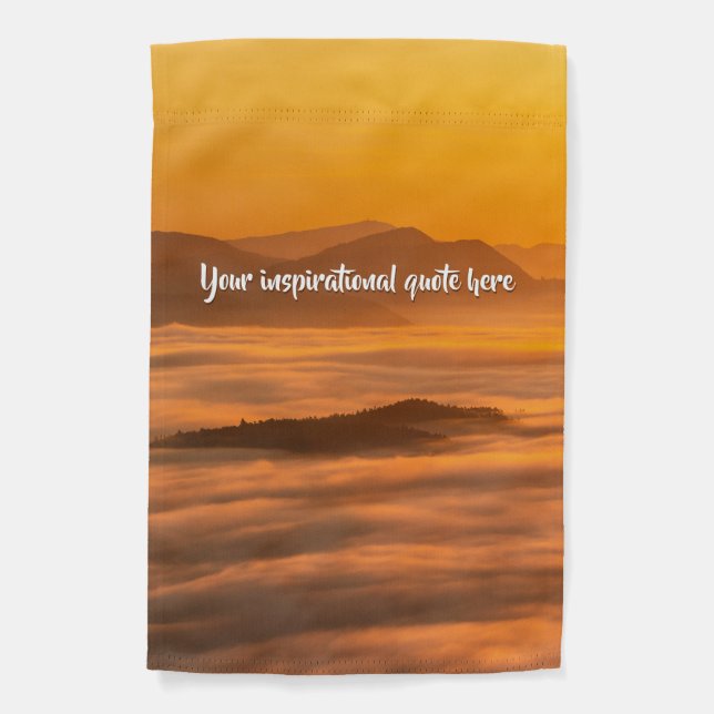 Your custom text sunrise above foggy landscape garden flag (Front)