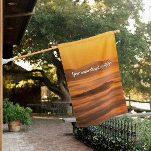Your custom text sunrise above foggy landscape house flag