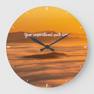Your custom text sunrise above foggy landscape large clock
