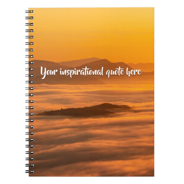 Your custom text sunrise above foggy landscape notebook (Front)