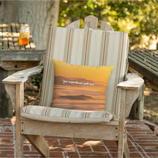 Your custom text sunrise above foggy landscape outdoor pillow (Chair)