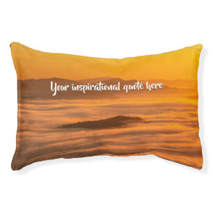 Your custom text sunrise above foggy landscape pet bed