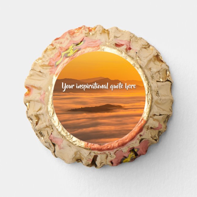 Your custom text sunrise above foggy landscape reese's peanut butter cups (Front)