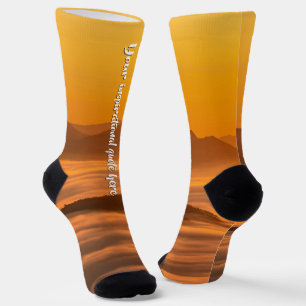 Your custom text sunrise above foggy landscape socks