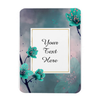 Your Custom Text - Teal Flowers Personalized Magnet