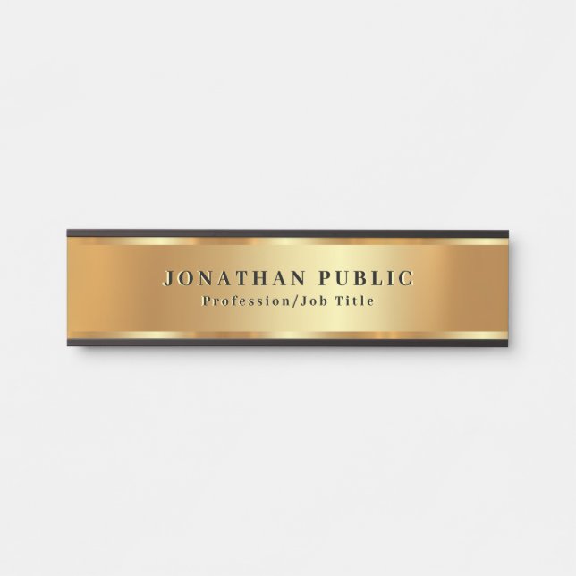 Your Custom Text Template Black & Gold Trendy Door Sign (Front)