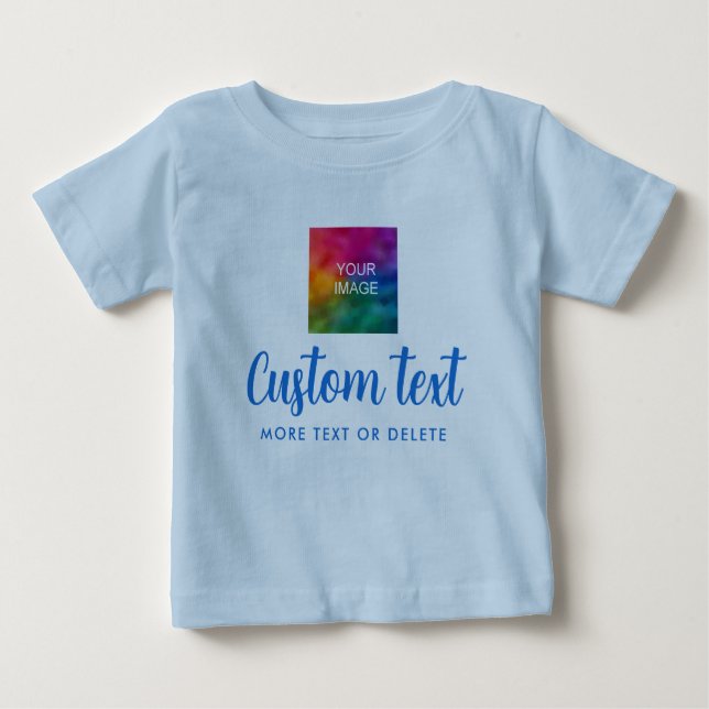 Your Custom Text Upload Photo Fine Jersey Blue Baby T-Shirt (Front)