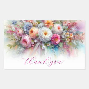 Your Custom Text Watercolor Floral Art Thank You Rectangular Sticker
