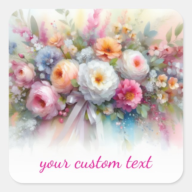 Your Custom Text Watercolor Floral Template Square Sticker (Front)