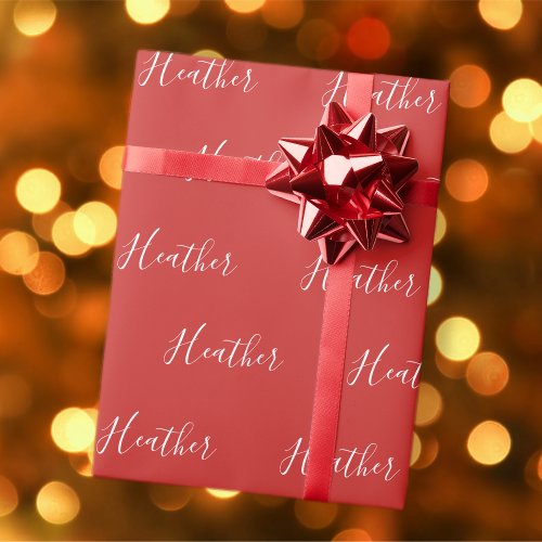 Your Custom White Script on Red 2 Wrapping Paper