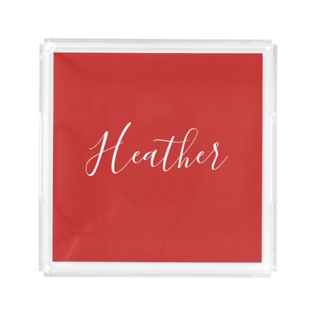 Your Custom White Script on Red Acrylic Tray (Front)