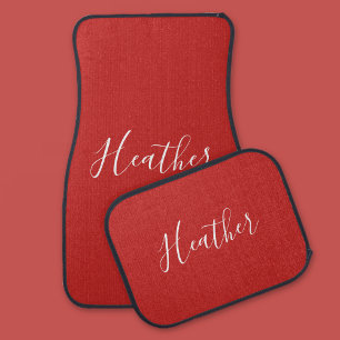 Your Custom White Script on Red Car Floor Mat