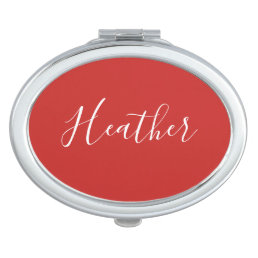 Your Custom White Script on Red Compact Mirror