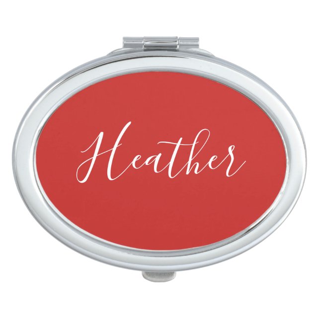 Your Custom White Script on Red Compact Mirror (Front)