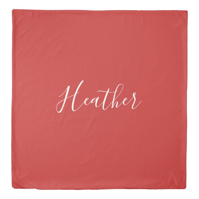 Your Custom White Script on Red Duvet Cover (Front)