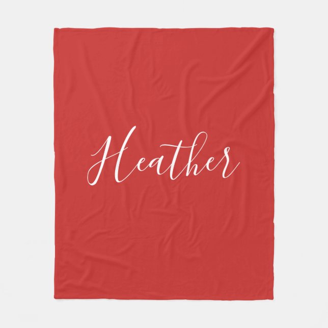 Your Custom White Script on Red Fleece Blanket (Front)