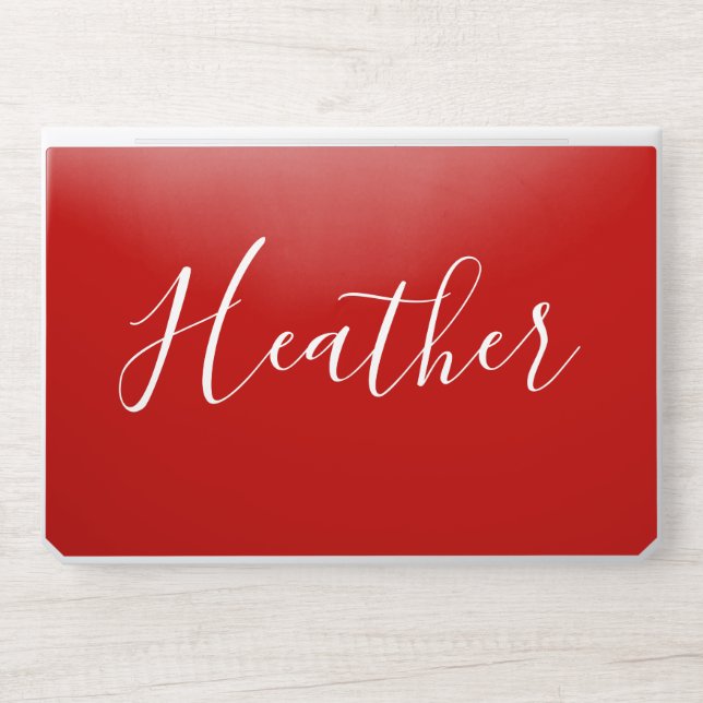 Your Custom White Script on Red HP Laptop Skin (Front)