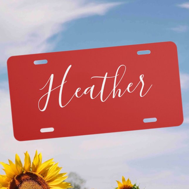 Your Custom White Script on Red License Plate (Creator Uploaded)