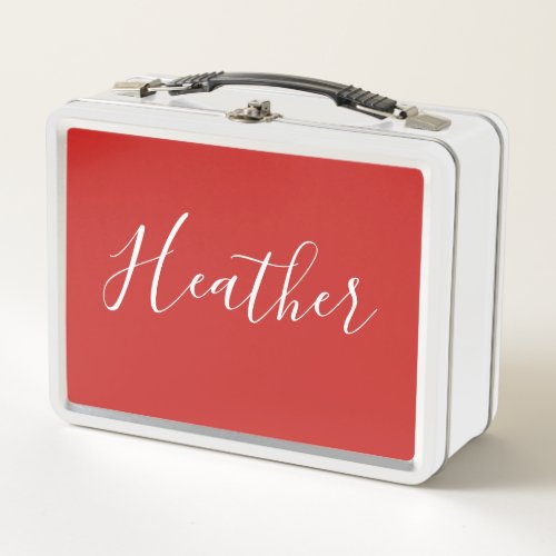Your Custom White Script on Red Metal Lunch Box